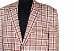 Men's Blazer Beige Red Plaid Check Wool Jacket Sport Coat (48R)