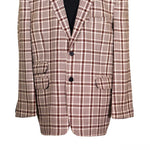 Men's Blazer Beige Red Plaid Check Wool Jacket Sport Coat (48R)