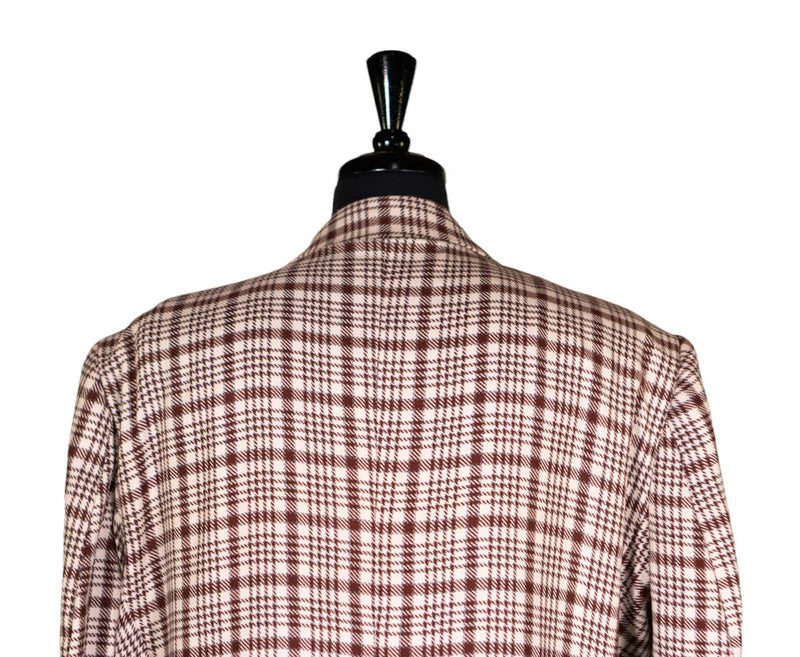 Men's Blazer Beige Red Plaid Check Wool Jacket Sport Coat (48R)