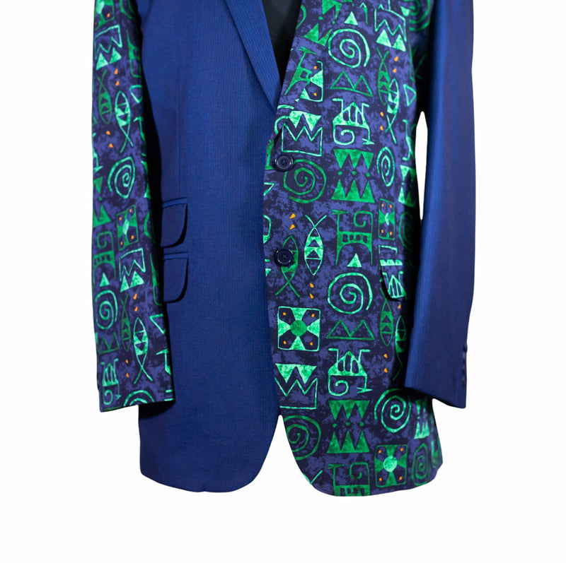 Men's Contrast Panel Blue and Green Abstract Blazer (44R)