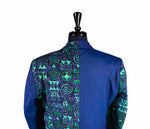 Men's Contrast Panel Blue and Green Abstract Blazer (44R)