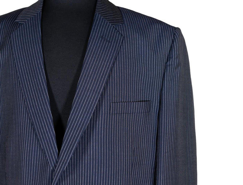 Men's Blazer Blue Gray Striped Wool Formal Suit Jacket Wedding Sport Coat 46R