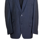 Men's Blazer Blue Gray Striped Wool Formal Suit Jacket Wedding Sport Coat 46R