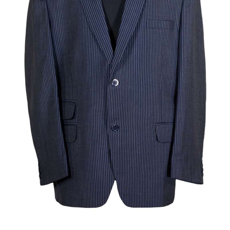 Men's Blazer Blue Gray Striped Wool Formal Suit Jacket Wedding Sport Coat 46R
