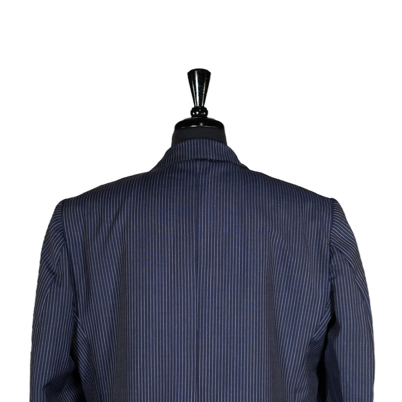 Men's Blazer Blue Gray Striped Wool Formal Suit Jacket Wedding Sport Coat 46R