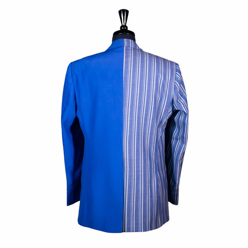 Men's Blue Striped Contrast Panel Cotton Blazer (40R)