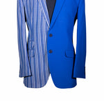 Men's Blue Striped Contrast Panel Cotton Blazer (40R)
