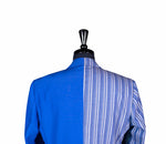 Men's Blue Striped Contrast Panel Cotton Blazer (40R)
