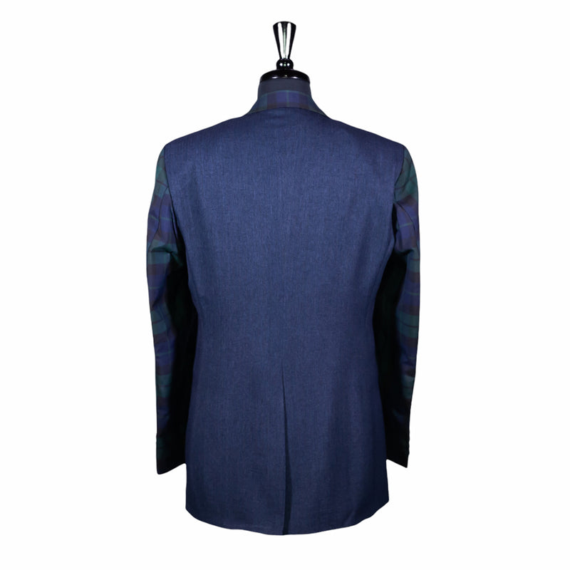 Men's Blue Tartan Plaid Contrast Wool Blazer (40R)