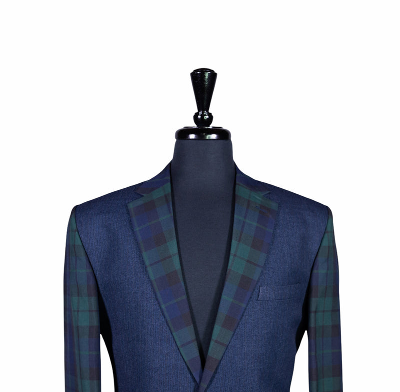 Men's Blue Tartan Plaid Contrast Wool Blazer (40R)