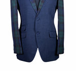 Men's Blue Tartan Plaid Contrast Wool Blazer (40R)
