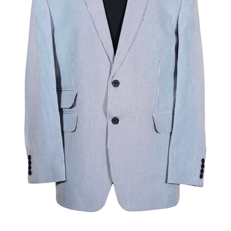 Men's Blazer Blue White Striped Cotton Jacket Sport Coat (42R)