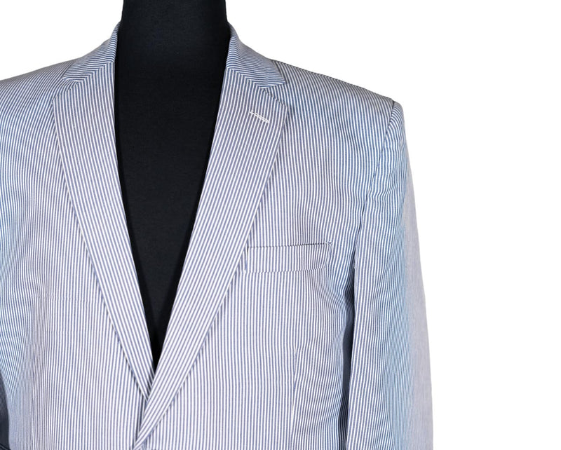 Men's Blazer Blue White Striped Cotton Jacket Sport Coat (42R)