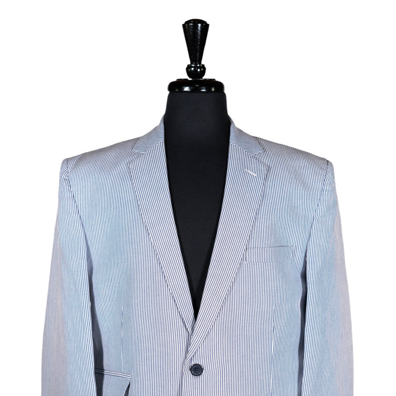 Men's Blazer Blue White Striped Cotton Jacket Sport Coat (42R)