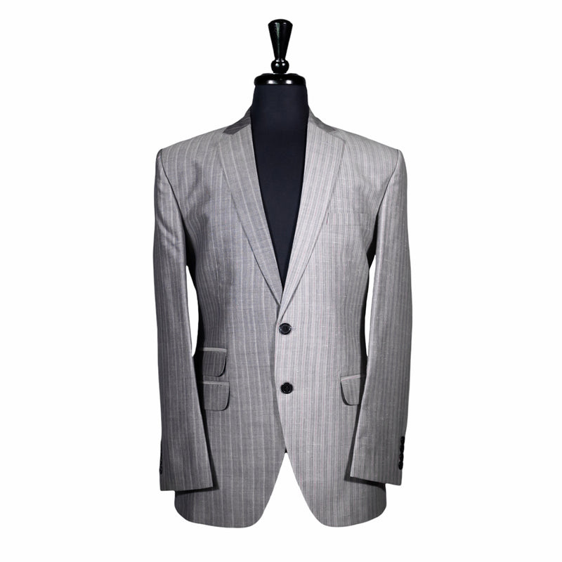 Men's Gray Striped Contrast Panel Blazer 40R