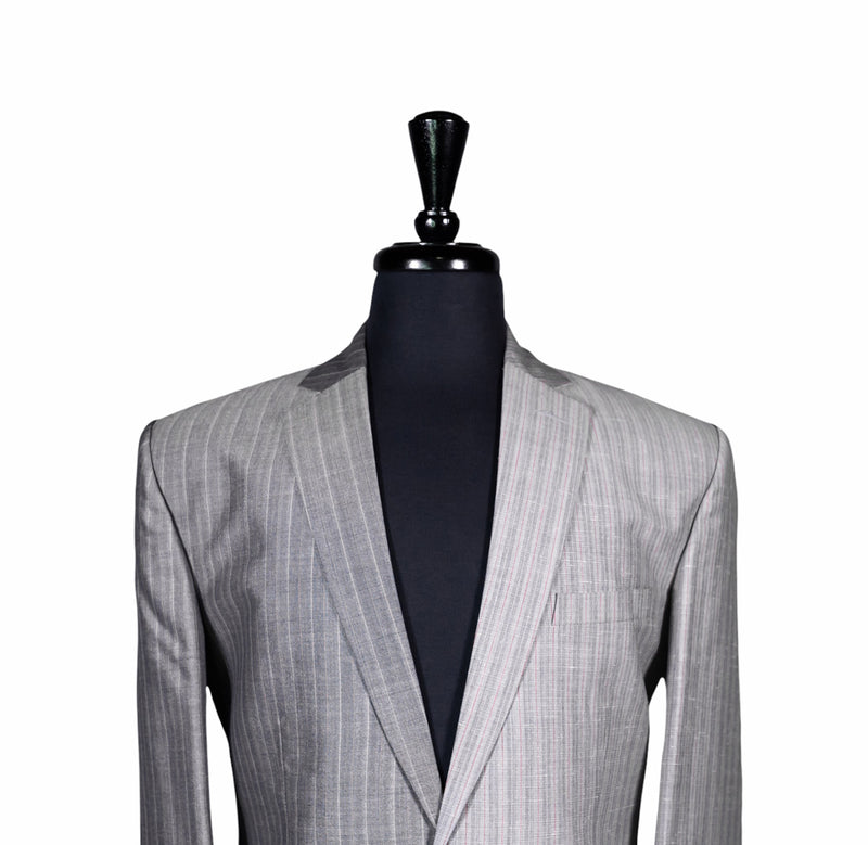 Men's Gray Striped Contrast Panel Blazer 40R
