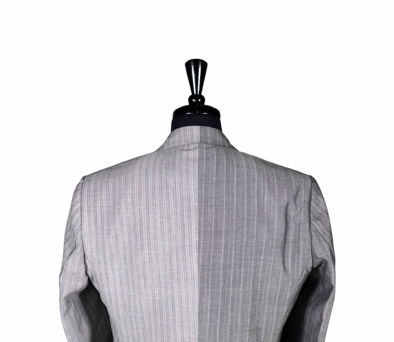 Men's Gray Striped Contrast Panel Blazer 40R