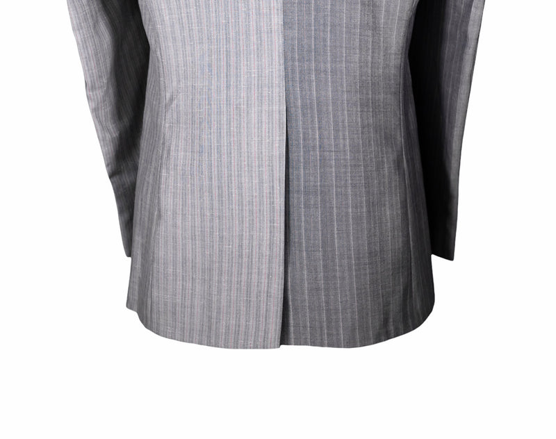 Men's Gray Striped Contrast Panel Blazer 40R