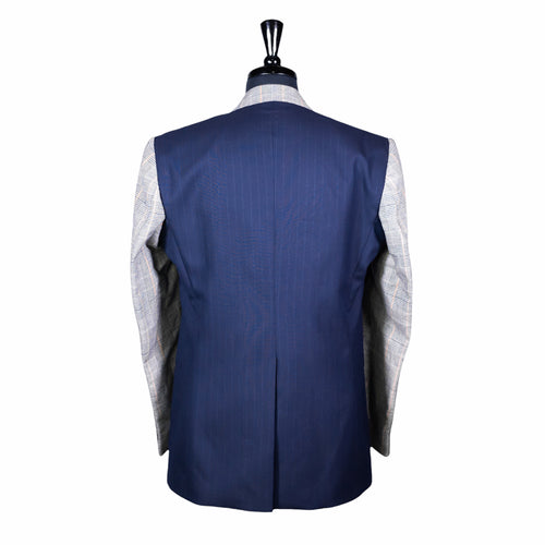 Men's Blue Striped Contrast Panel Wool Blazer (40R)