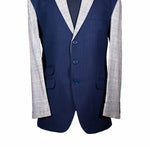 Men's Blue Striped Contrast Panel Wool Blazer (40R)