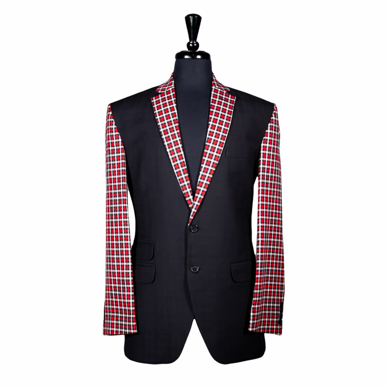 Men's Blazer Black Red Plaid Check Wool Formal Tuxedo Jacket Sport Coat 40R