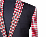 Men's Blazer Black Red Plaid Check Wool Formal Tuxedo Jacket Sport Coat 40R