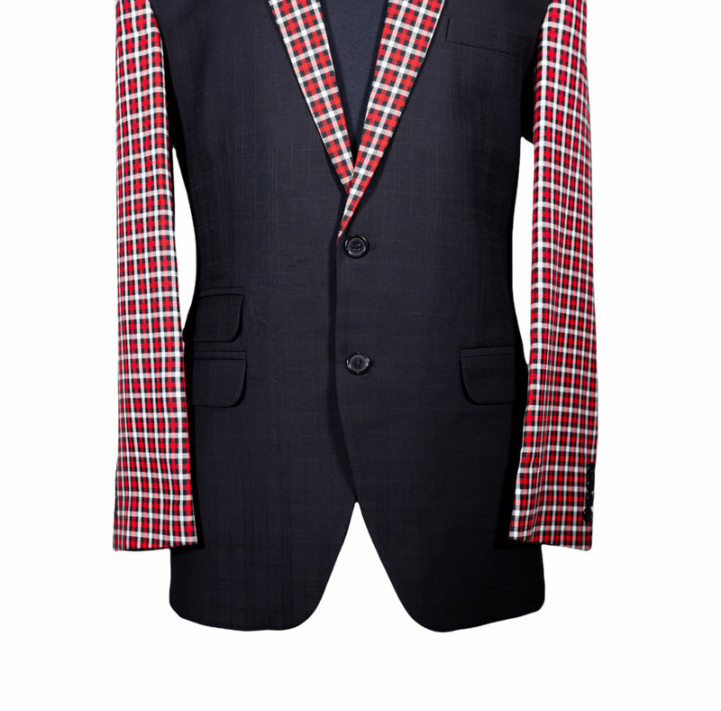Men's Blazer Black Red Plaid Check Wool Formal Tuxedo Jacket Sport Coat 40R