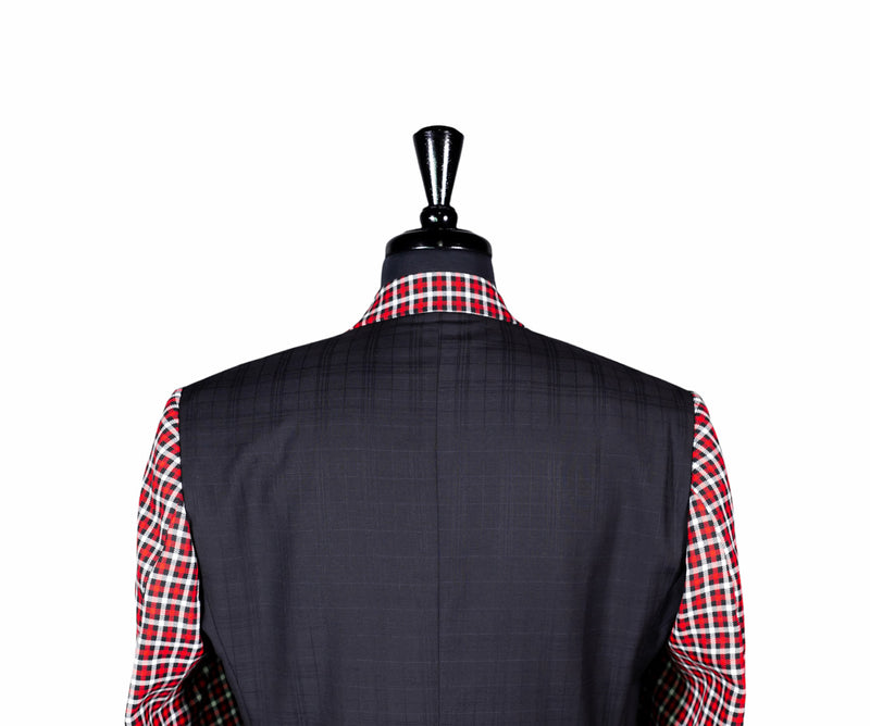Men's Blazer Black Red Plaid Check Wool Formal Tuxedo Jacket Sport Coat 40R