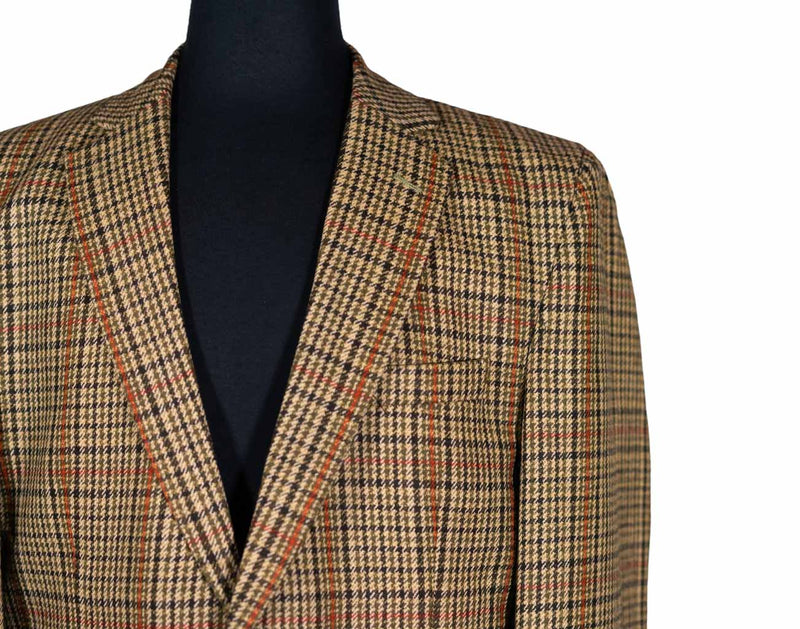 Men's Blazer Beige Plaid Check Wool Jacket Sport Coat (42R)