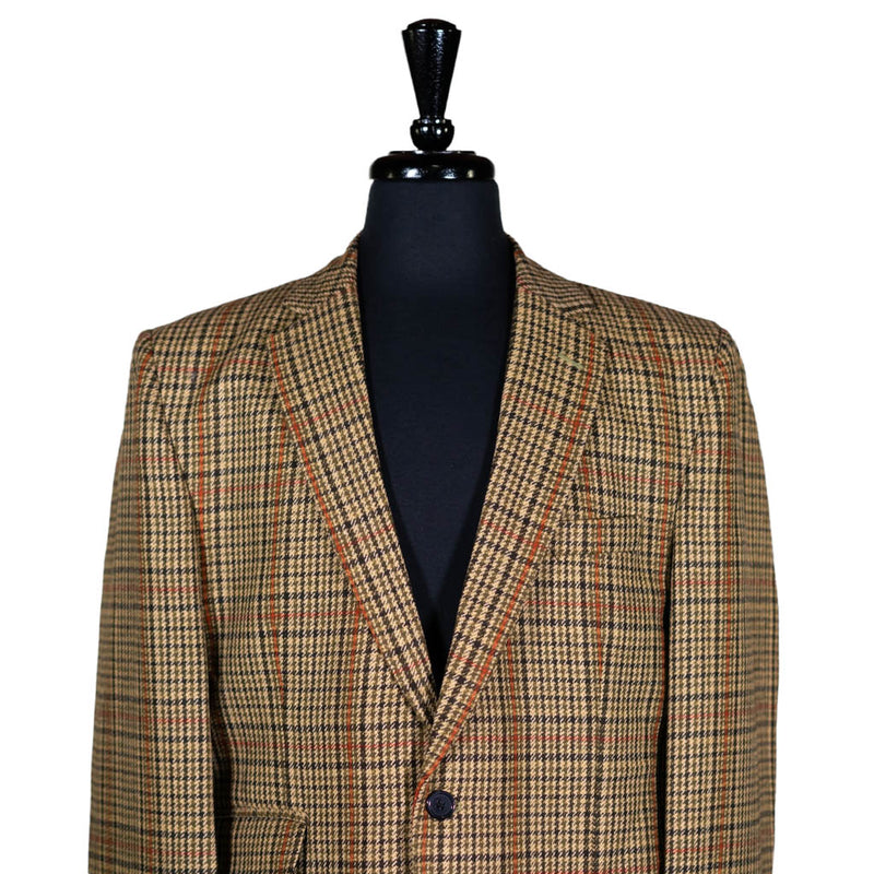 Men's Blazer Beige Plaid Check Wool Jacket Sport Coat (42R)