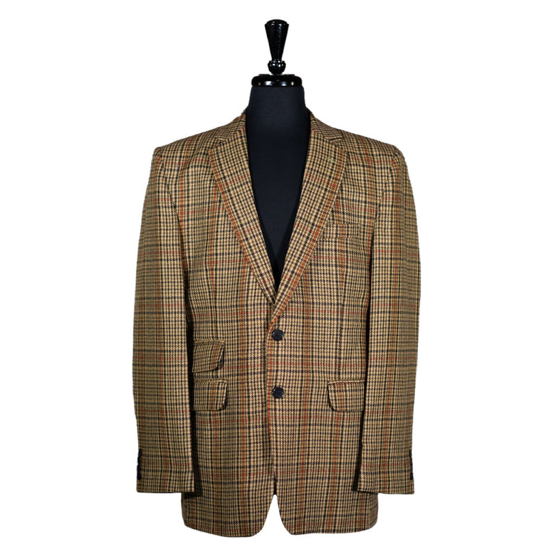 Men's Blazer Beige Plaid Check Wool Jacket Sport Coat (42R)