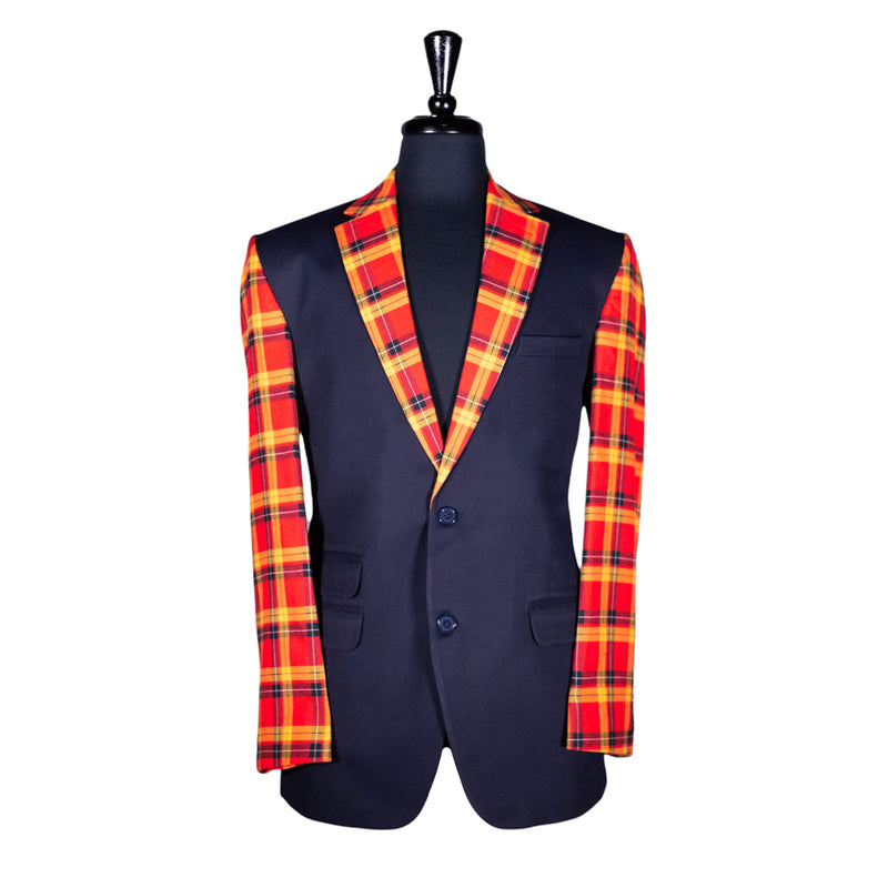 Men's Blue and Orange Plaid Contrast Wool Blazer (40R)