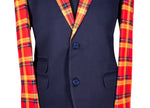 Men's Blue and Orange Plaid Contrast Wool Blazer (40R)