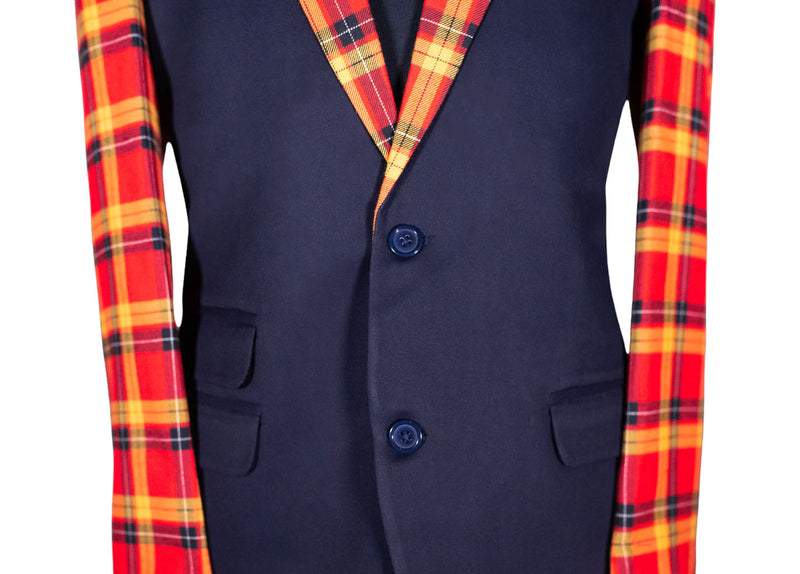 Men's Blue and Orange Plaid Contrast Wool Blazer (40R)