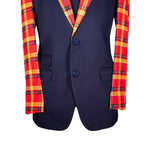 Men's Blue and Orange Plaid Contrast Wool Blazer (40R)