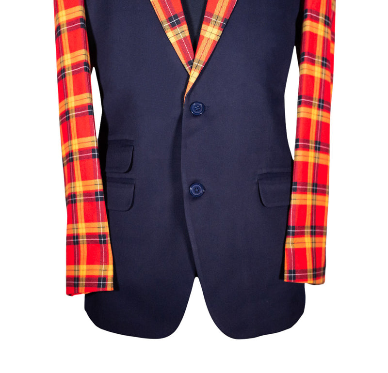 Men's Blue and Orange Plaid Contrast Wool Blazer (40R)