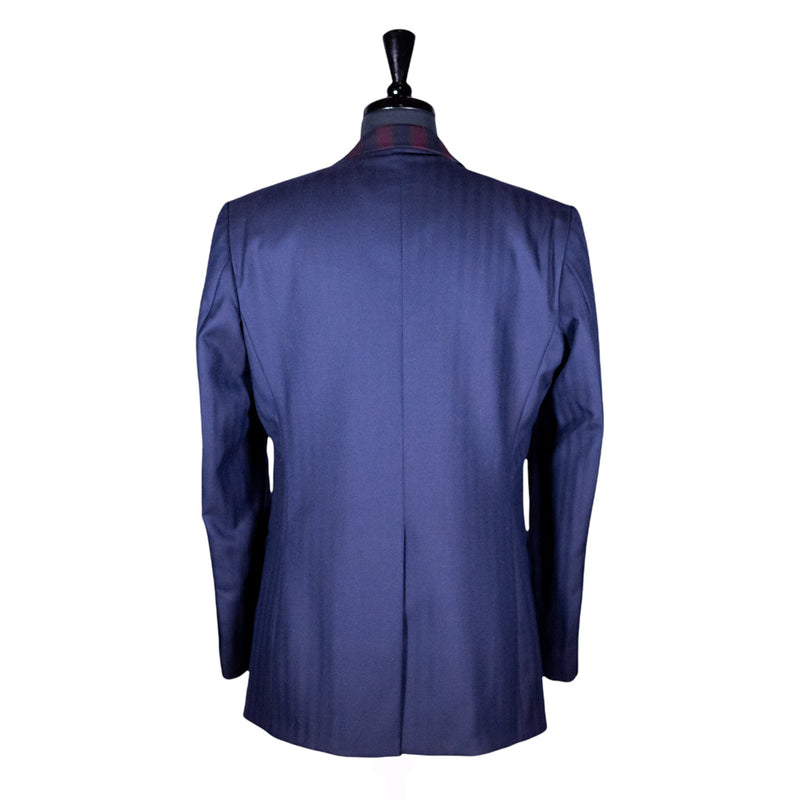 Men's Blue Herringbone Wool Blazer with Contrast Lapel (40R)