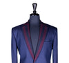 Men's Blue Herringbone Wool Blazer with Contrast Lapel (40R)