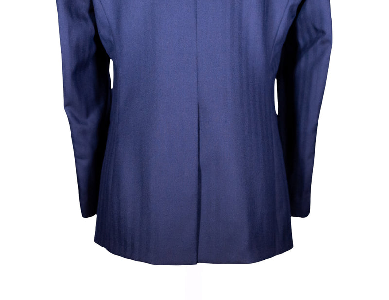 Men's Blue Herringbone Wool Blazer with Contrast Lapel (40R)