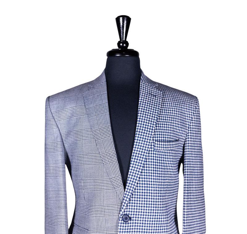 Men's Blue Plaid Check Wool Contrast Panel Blazer (40R)