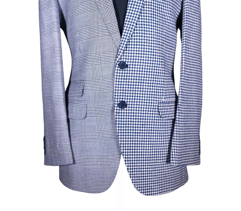 Men's Blue Plaid Check Wool Contrast Panel Blazer (40R)