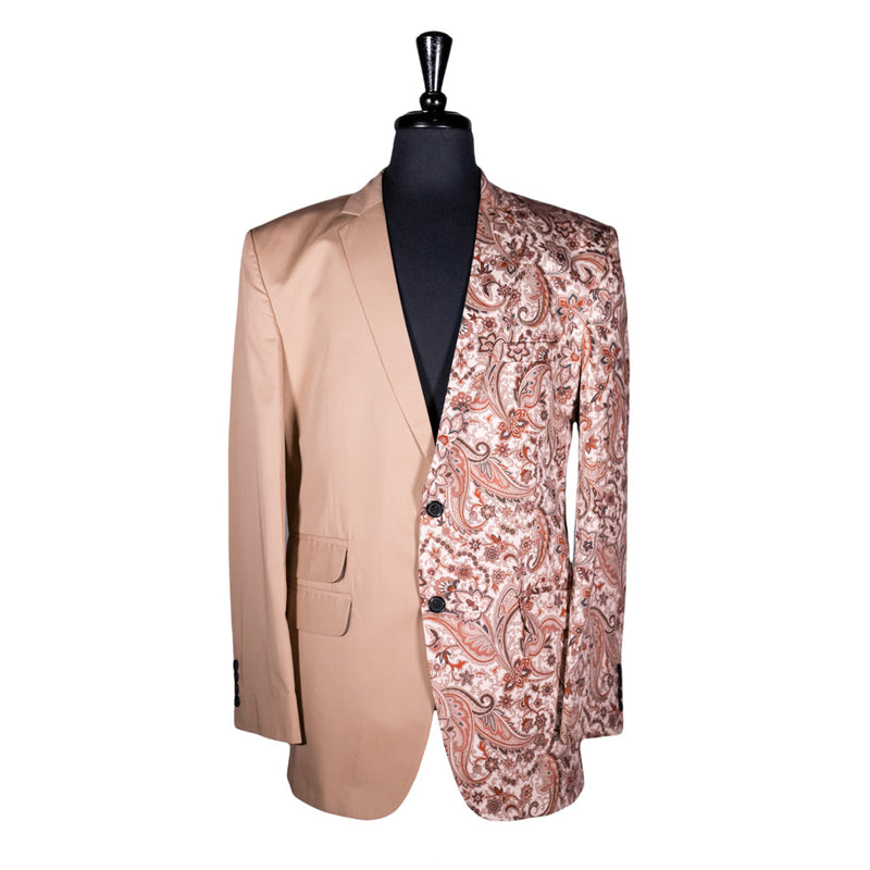 Men's Contrast Panel Solid Beige and Paisley Blazer (42R)