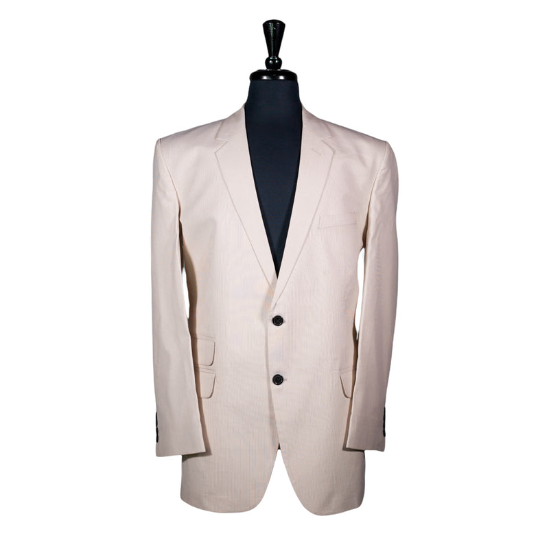 Men's Blazer Beige Striped Cotton Formal Casual Jacket Sport Coat 44R