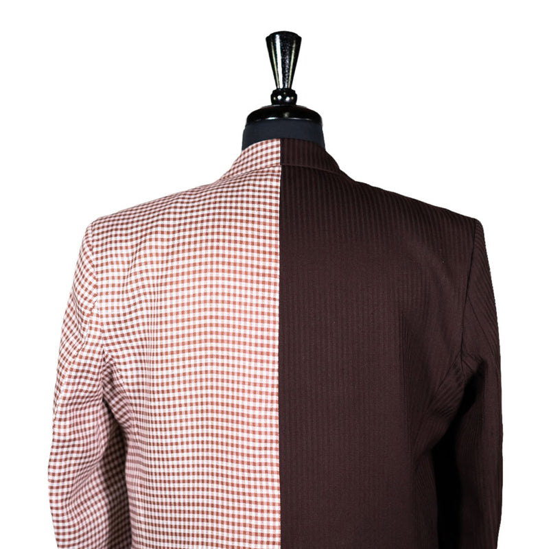 Men's Blazer Brown White Check Wool Tuxedo Jacket Sport Coat (42R)