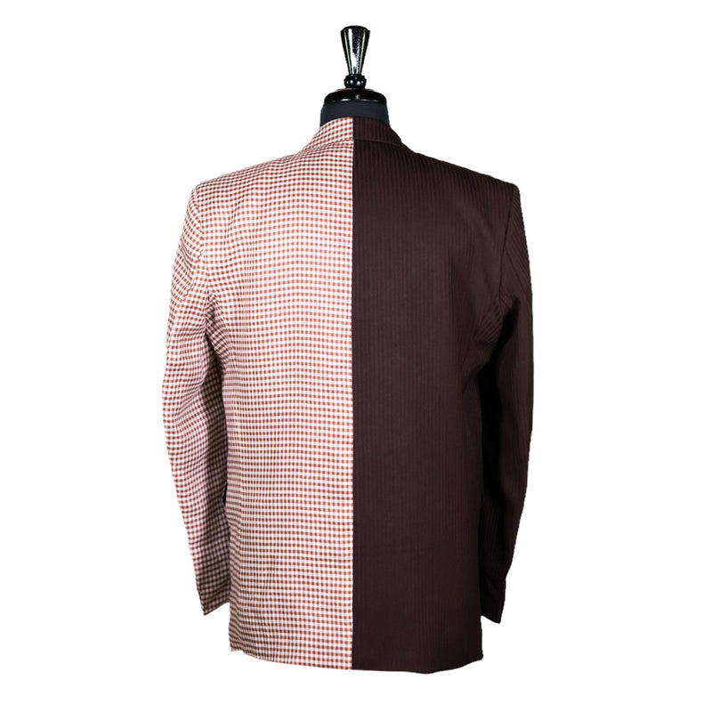 Men's Blazer Brown White Check Wool Tuxedo Jacket Sport Coat (42R)