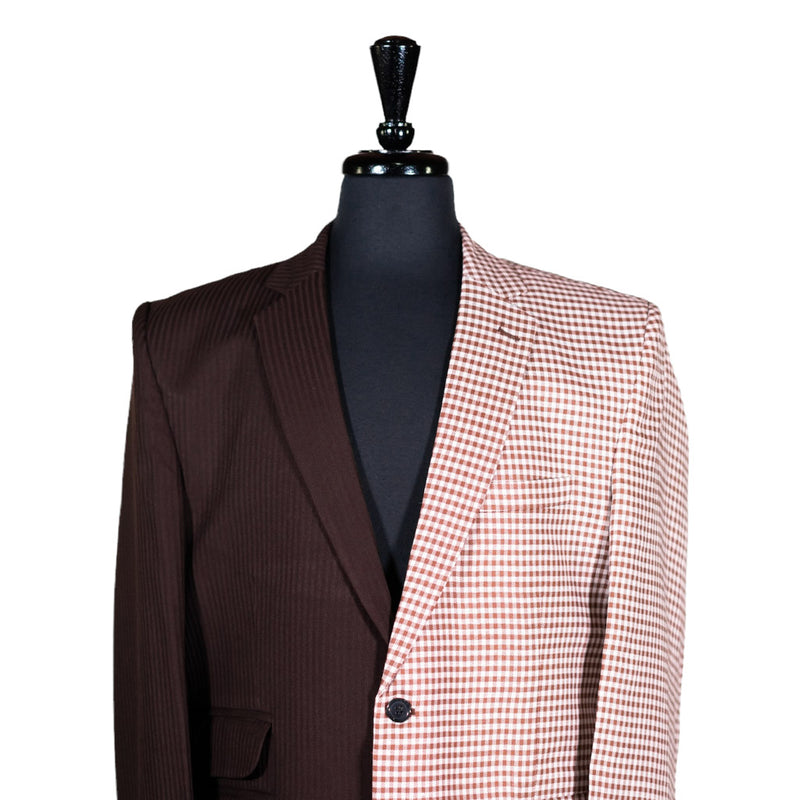 Men's Blazer Brown White Check Wool Tuxedo Jacket Sport Coat (42R)