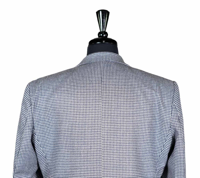 Men's Blazer Blue White Houndstooth Check Wool Formal Suit Jacket Wedding Sport Coat 42R