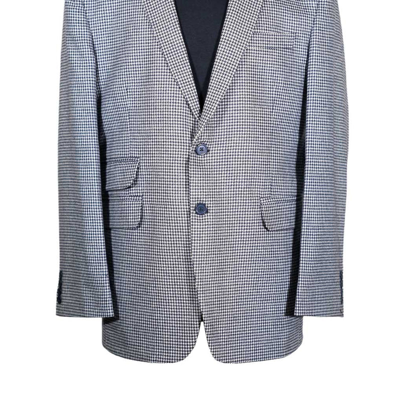 Men's Blazer Blue White Houndstooth Check Wool Formal Suit Jacket Wedding Sport Coat 42R
