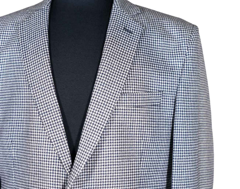 Men's Blazer Blue White Houndstooth Check Wool Formal Suit Jacket Wedding Sport Coat 42R