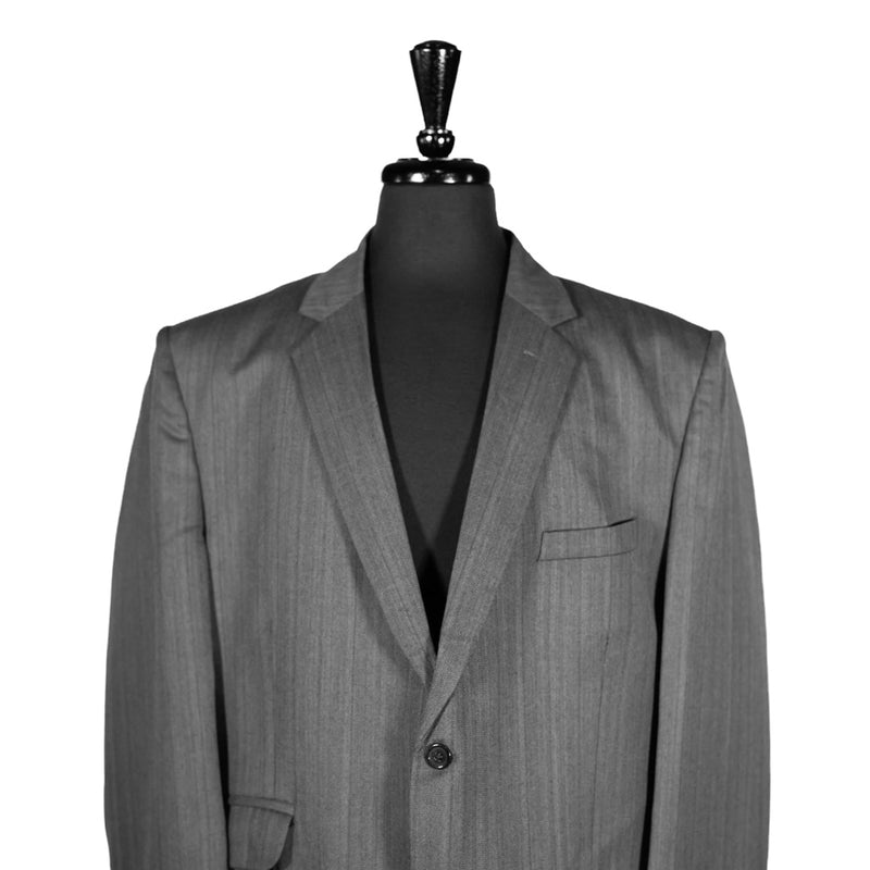 Men's Blazer Gray Striped Wool Formal Jacket Sport Coat (46R)